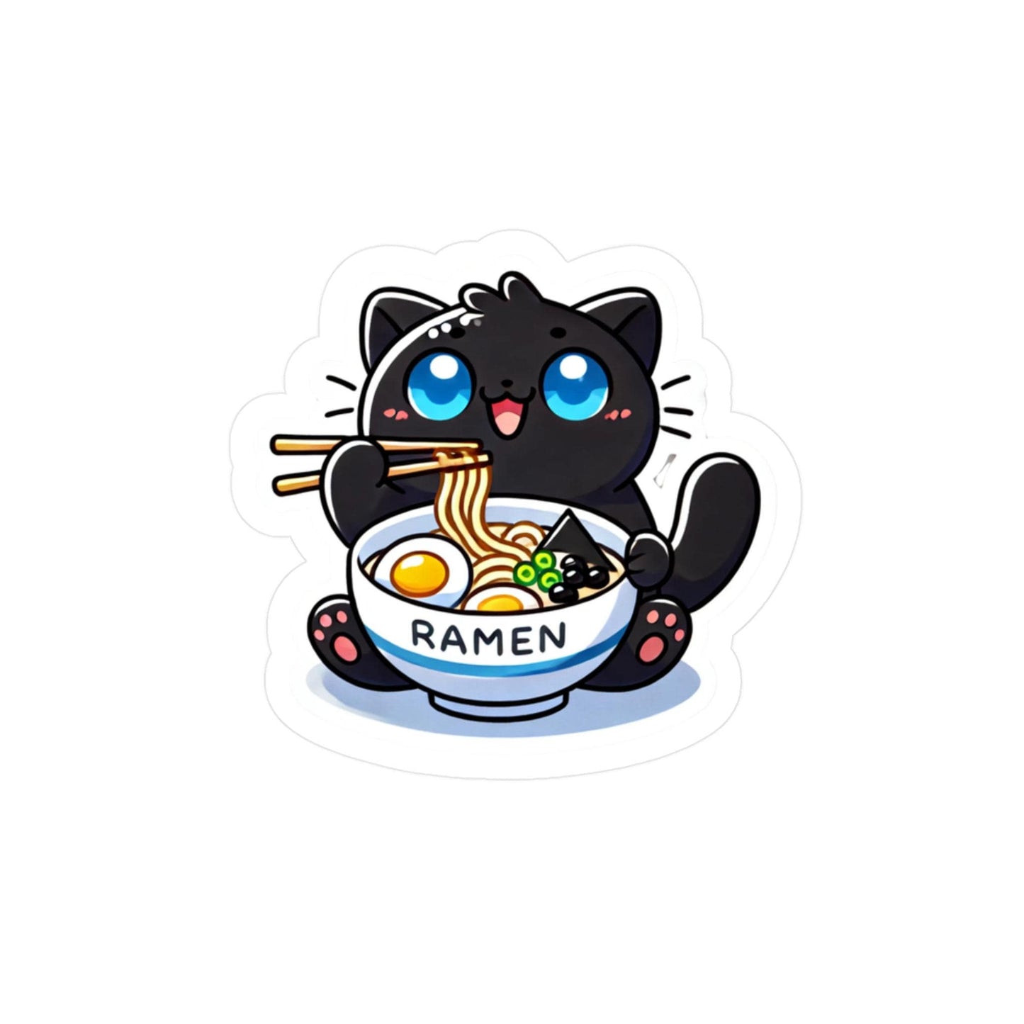 Cute Cartoon Kitty Eating Noodles