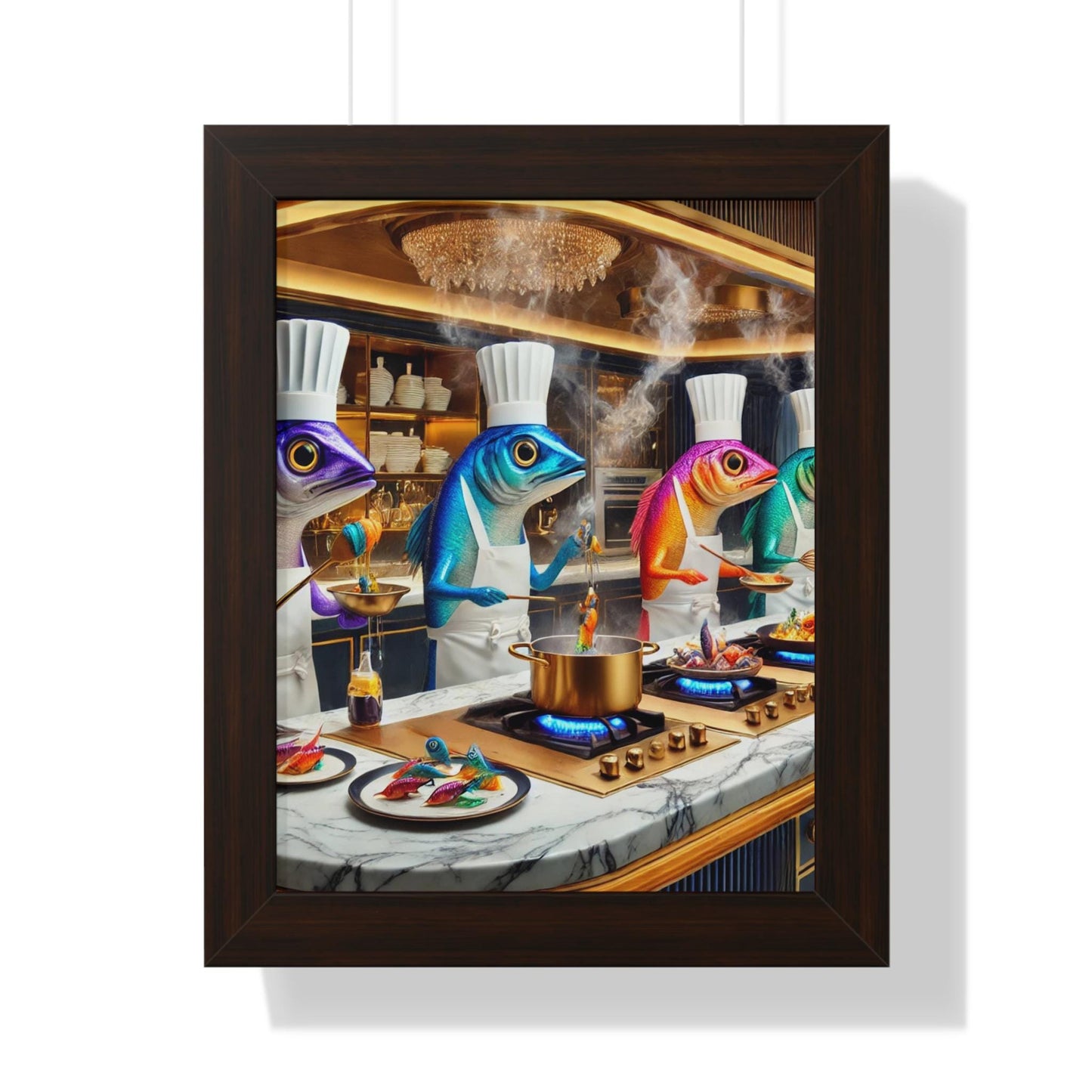 Framed Vertical Poster Colorful Sardines Working together in kitchen