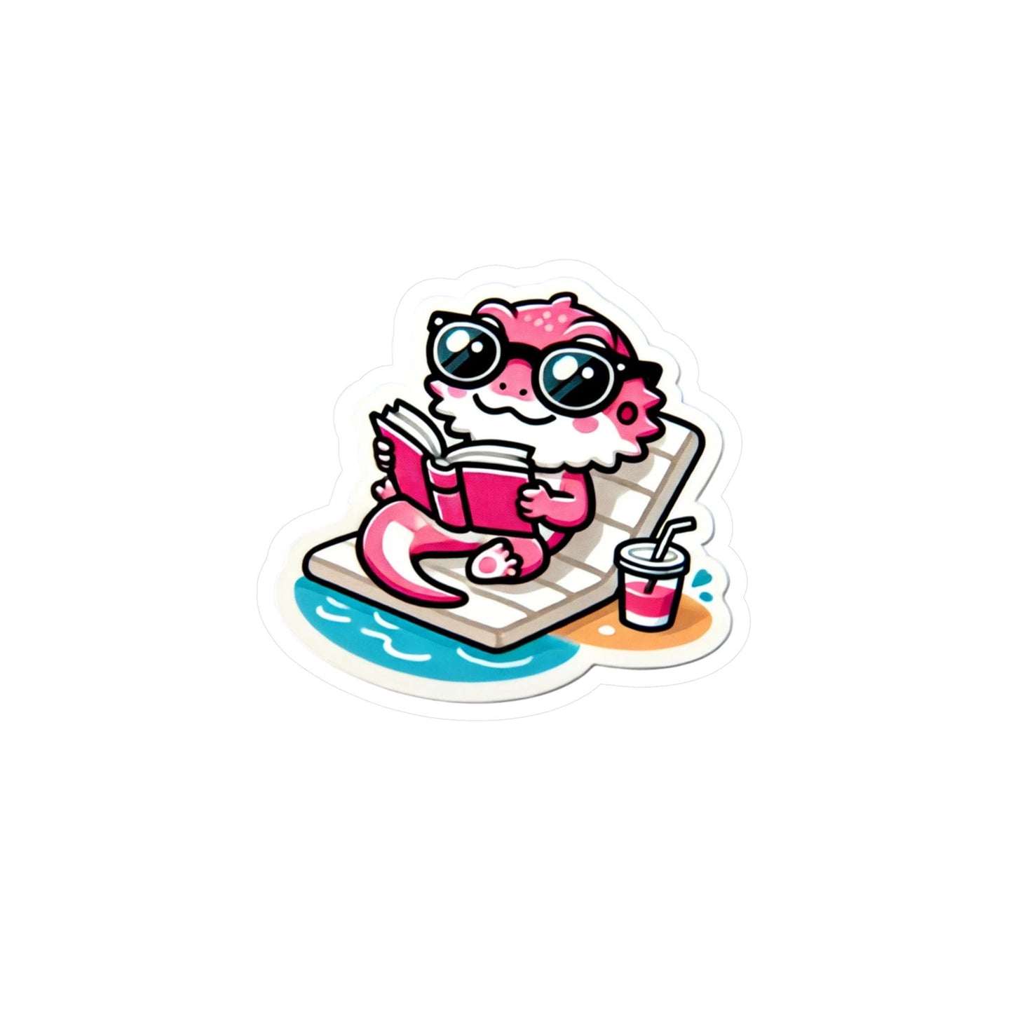 Bearded Dragon Decals, Lizard Stickers, Reptile Laptop Decal, Cute Animal Vinyl Sticker, Pink Dragon Reading Book, Unique Gift Ideas