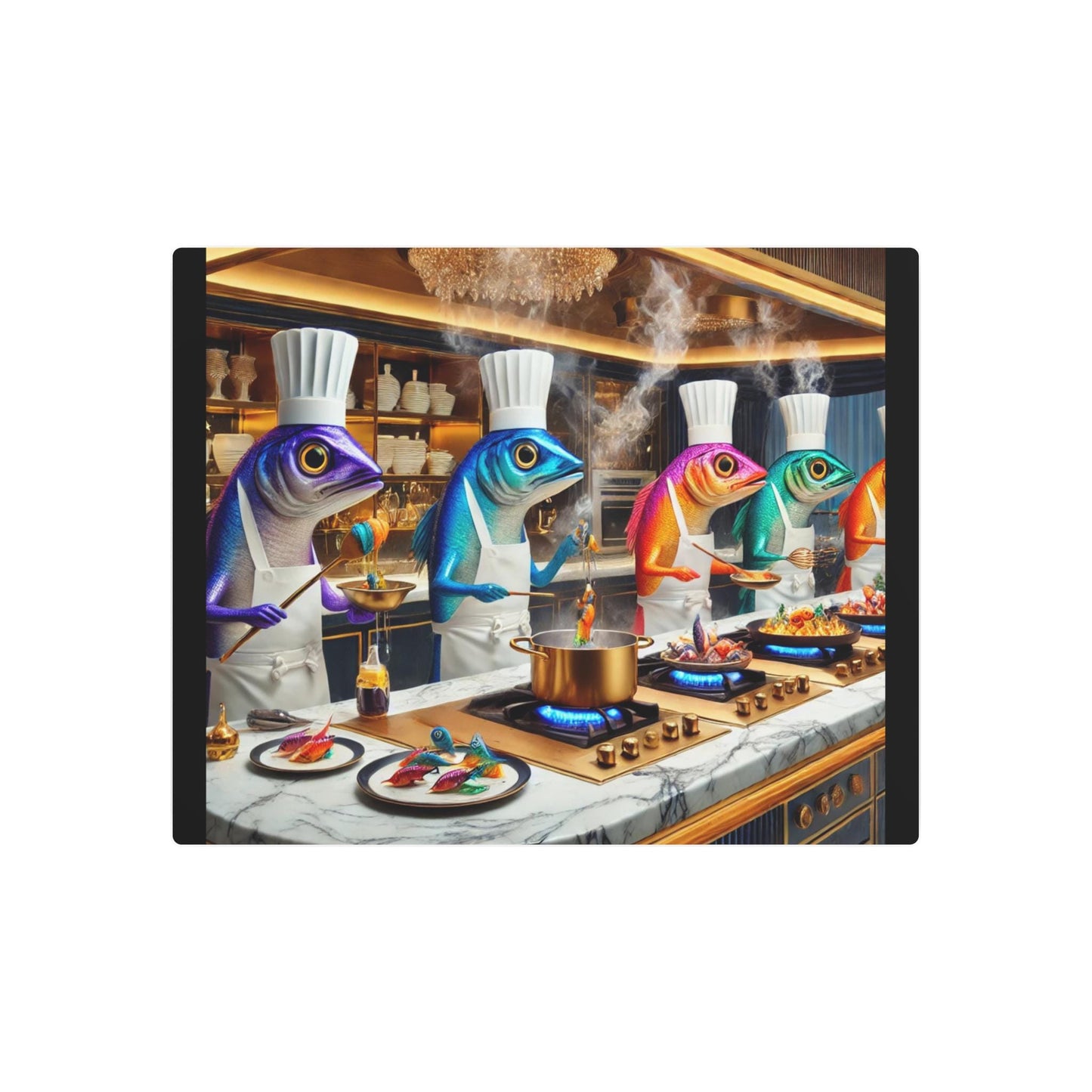 Vibrant Chef Fish Metal Art Sign