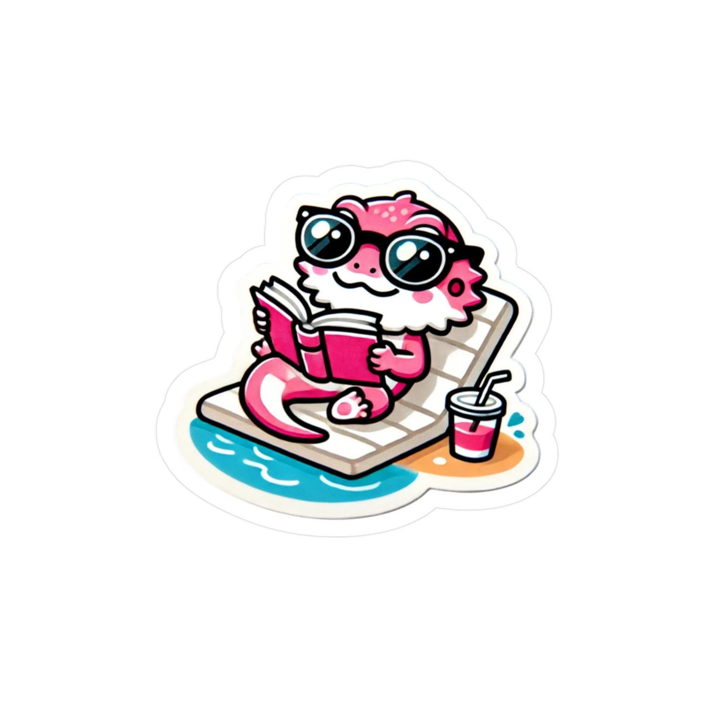 Bearded Dragon Decals, Lizard Stickers, Reptile Laptop Decal, Cute Animal Vinyl Sticker, Pink Dragon Reading Book, Unique Gift Ideas