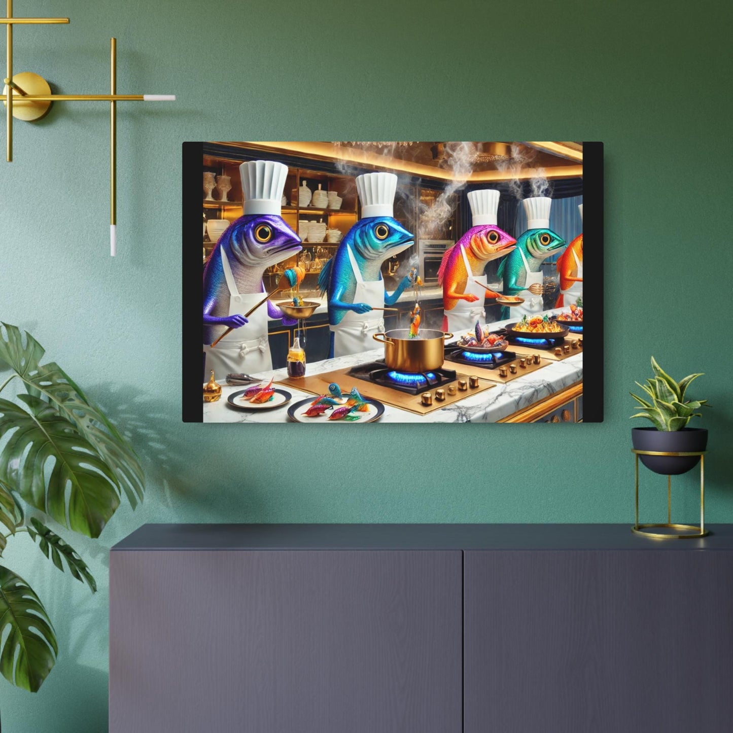 Vibrant Chef Fish Metal Art Sign