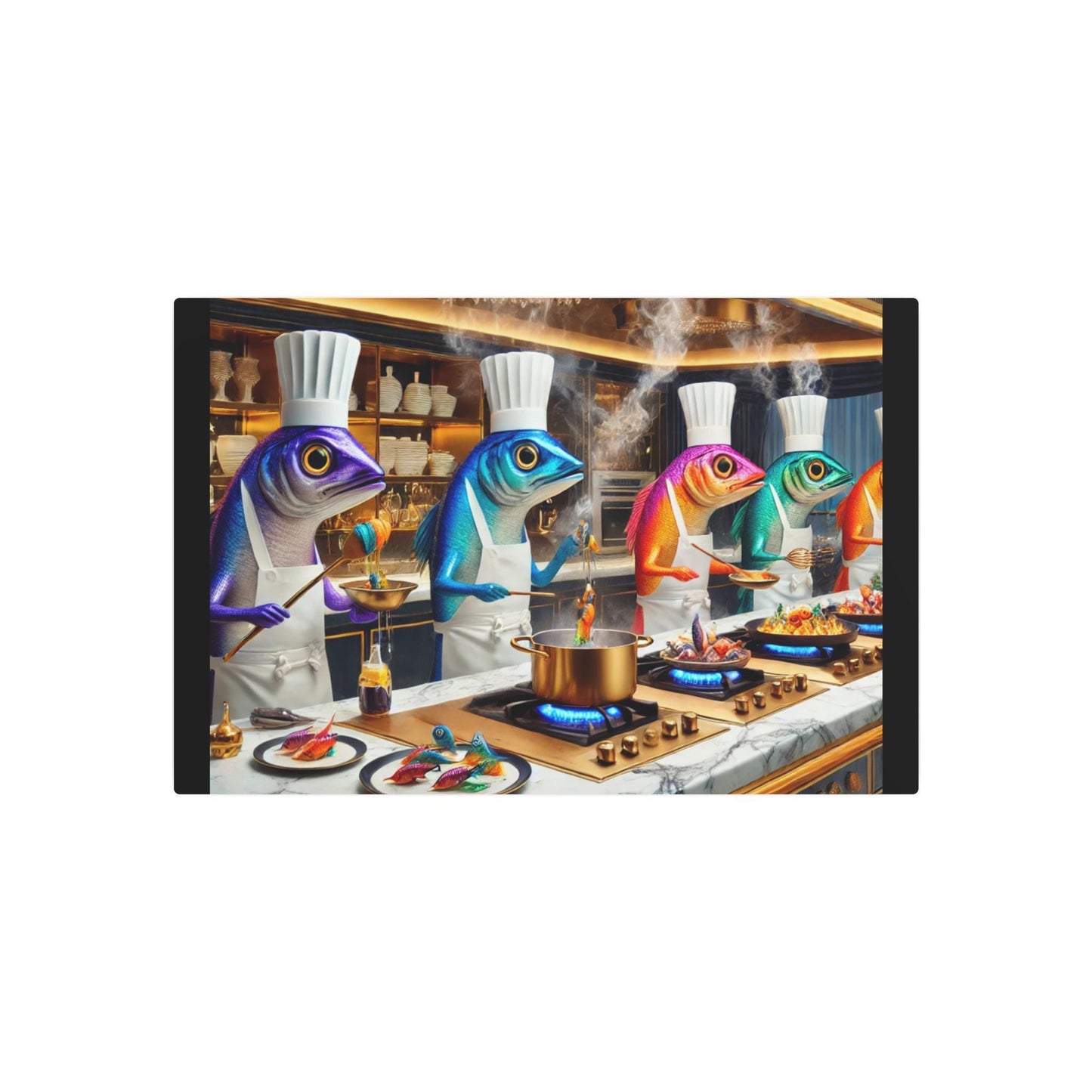 Vibrant Chef Fish Metal Art Sign
