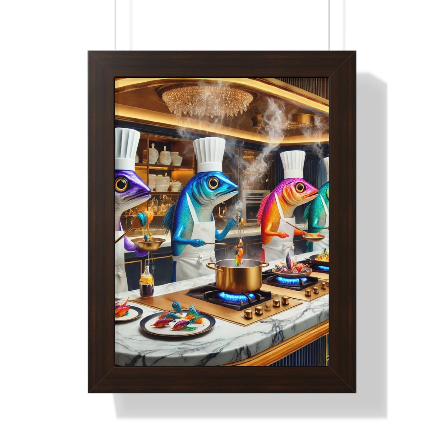 Framed Vertical Poster Colorful Sardines Working together in kitchen